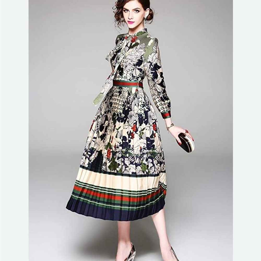 Lai Meng Five Cats Women’s Long Sleeve Floral Dress Fit & Flare, Career Event XL